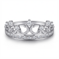 Silver Zircon Round Cut Wrapped Inlaid Crown Dainty Ring