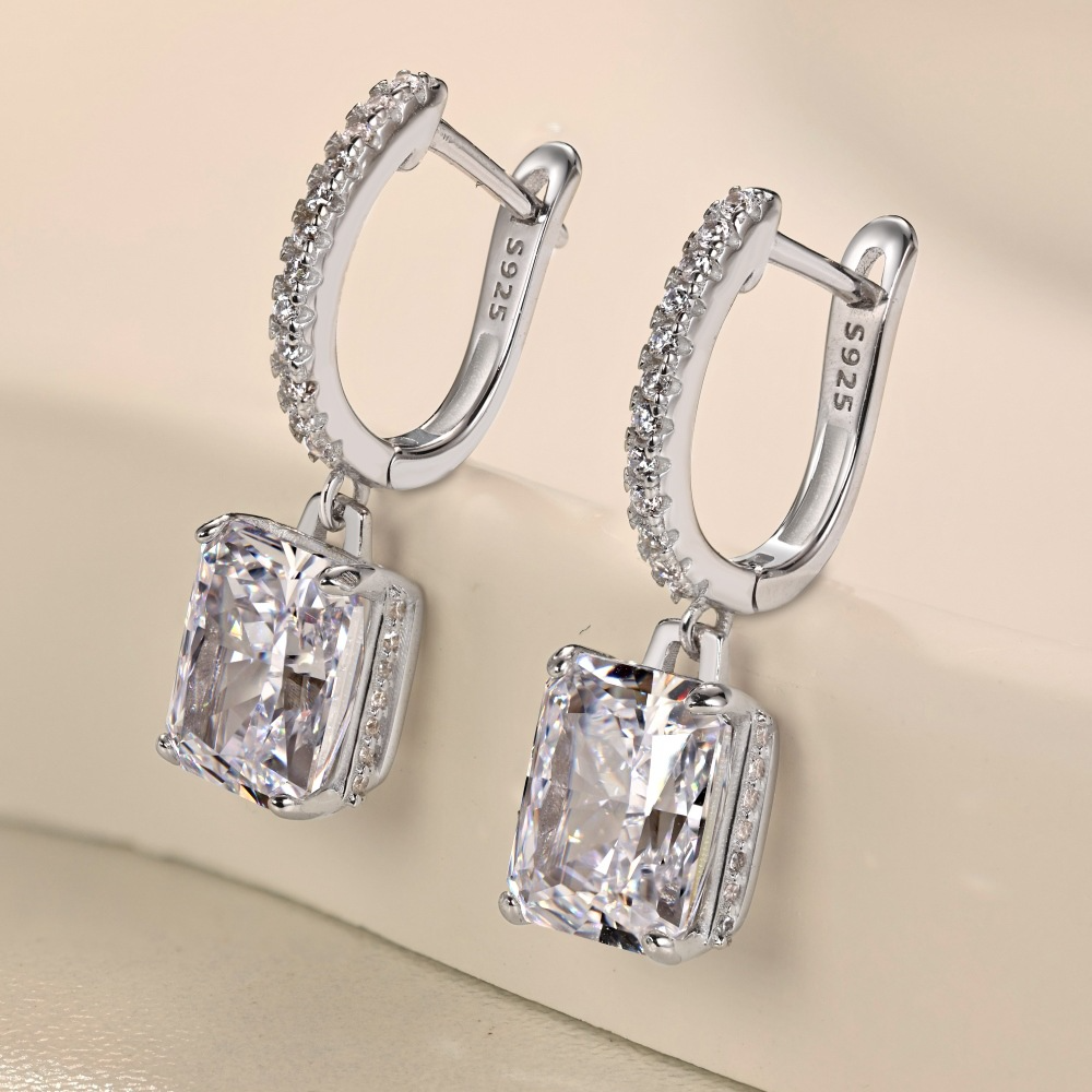 Silver Zircon Radiant Cut Cubic Drop Earrings