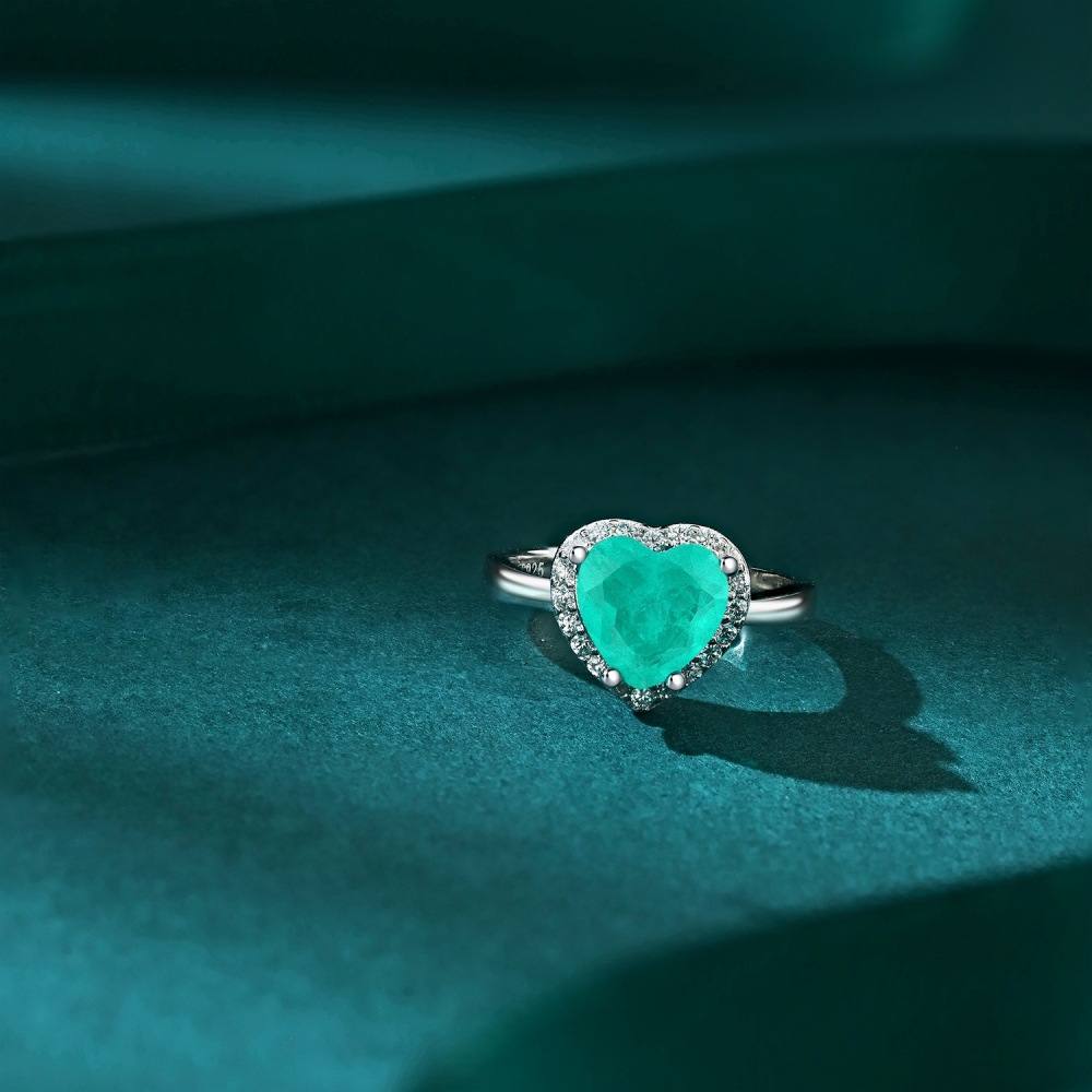 Silver Zircon Heart Cut Halo Jewelry Set