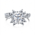 Silver Zircon Round Cut Inlaid Halo Flower Solitaire Ring