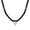 Silver Zircon Heart Cut Double Layer Beaded Necklace