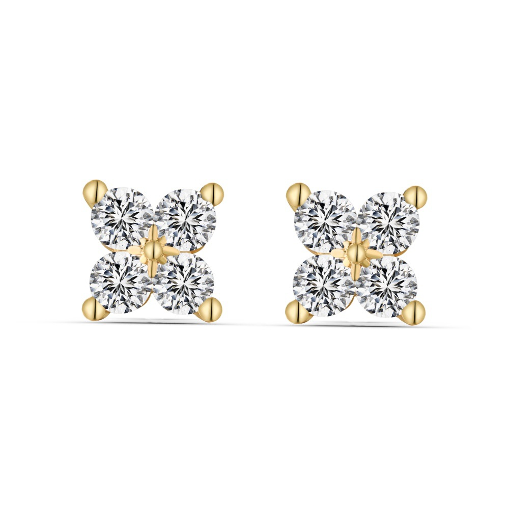 Silver Zircon Round Cut Inlaid Butterfly Ear Studs