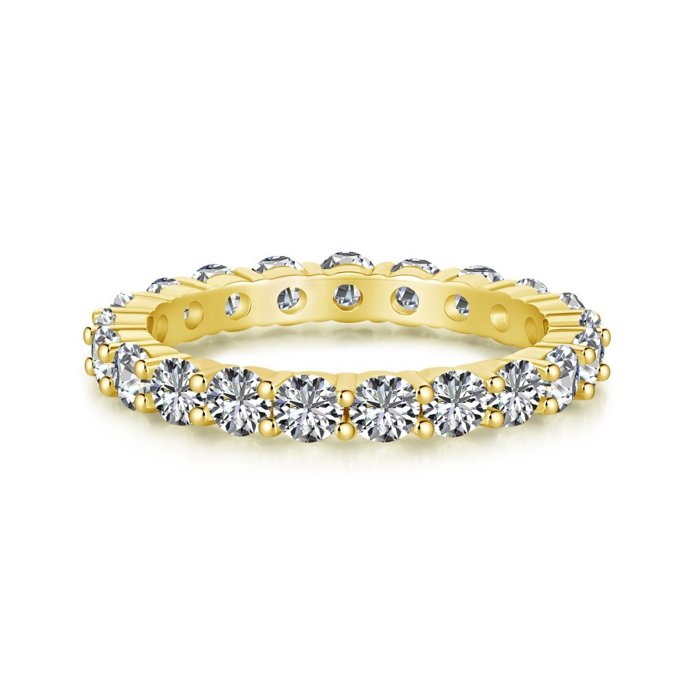 Silver Zircon Round Cut Inlaid Layered Eternity Ring