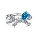 Silver Zircon Pear Cut Bow Knot Dainty Ring