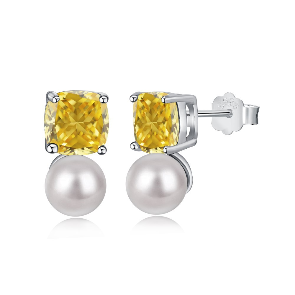 Silver Zircon Cushion Square Cut Stacked Multi Shape Ear Studs