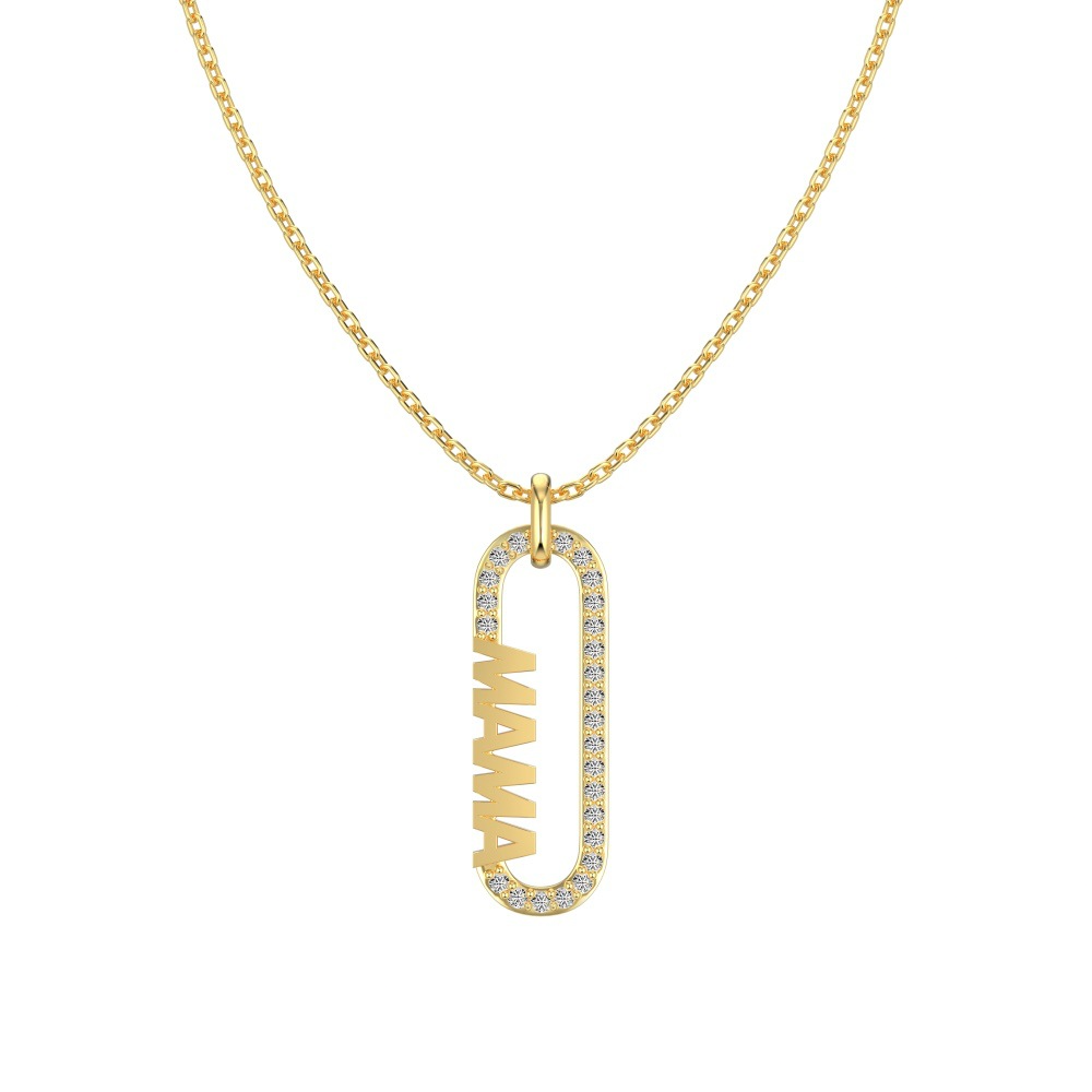 Silver Zircon Round Cut Sided Mama Bar Necklace