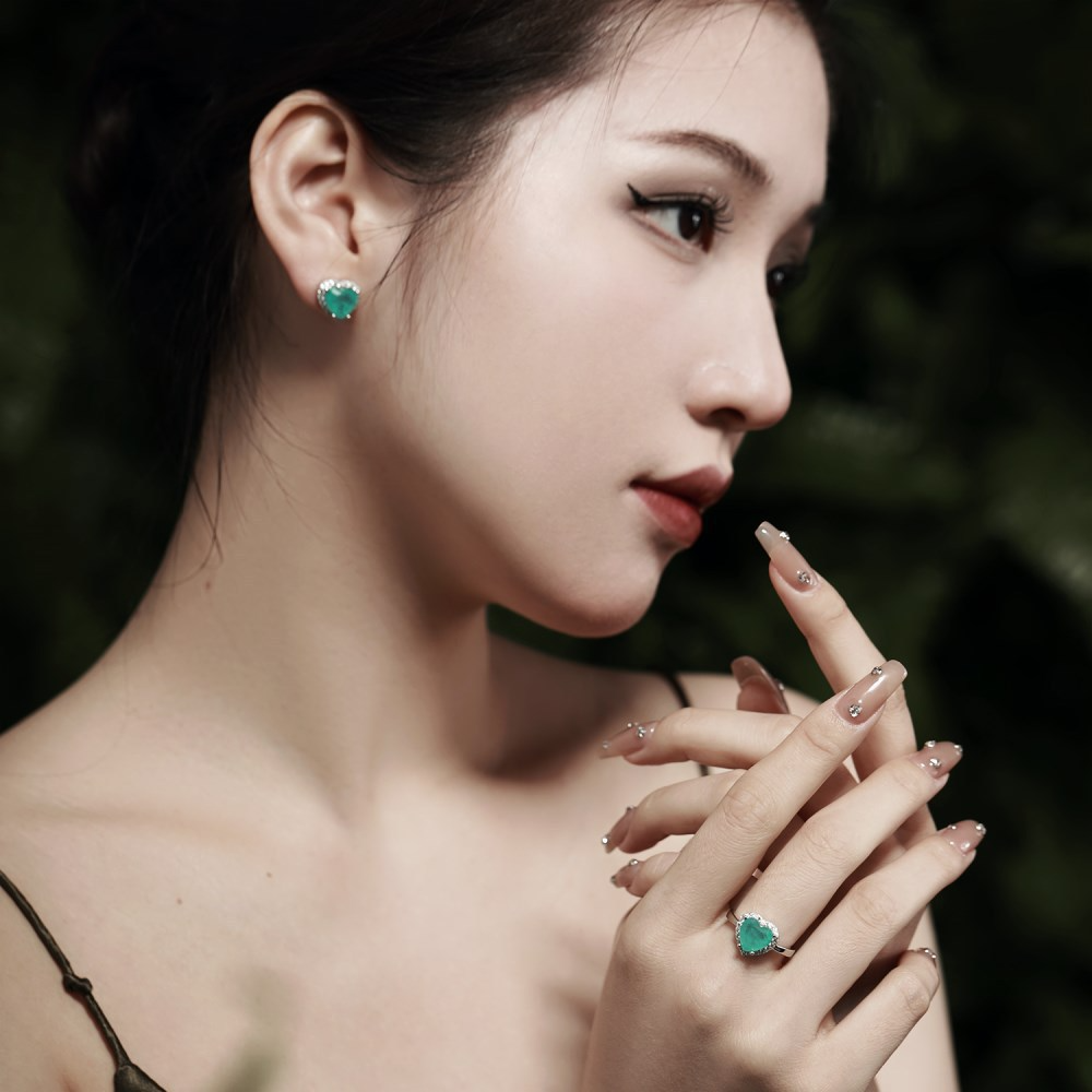 Silver Zircon Heart Cut Halo Jewelry Set