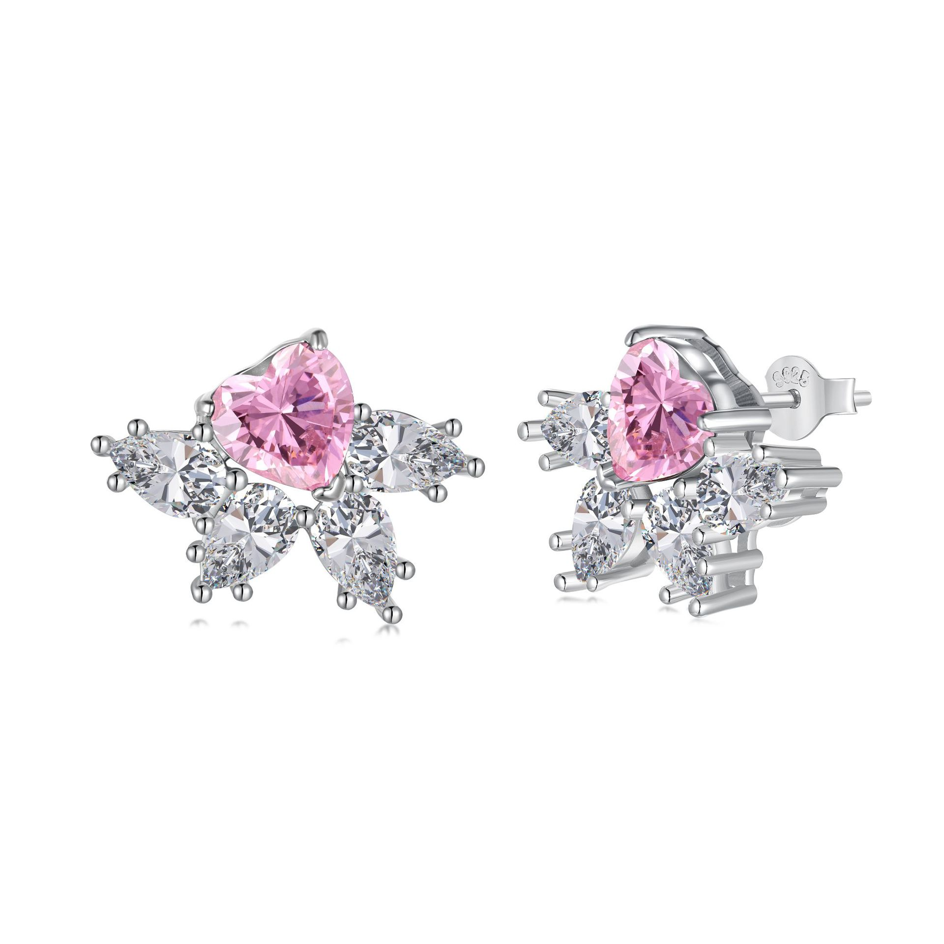 Silver Zircon Heart Cut Layered Water Drop Ear Studs