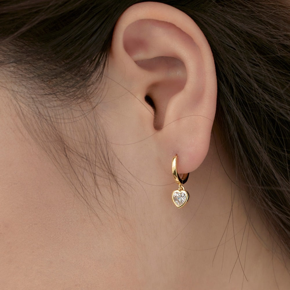 Gold Heart Zircon Earrings