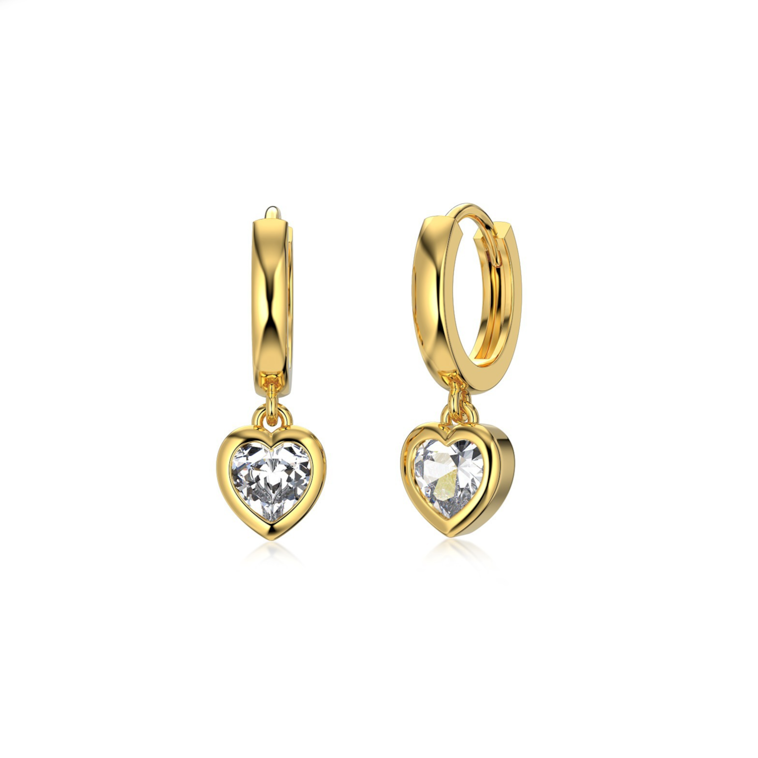 Gold Heart Zircon Earrings