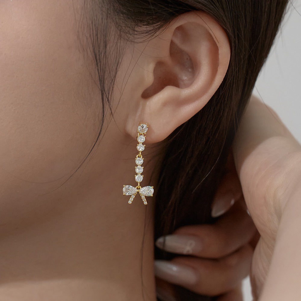 Gold Bow Zircon Earrings