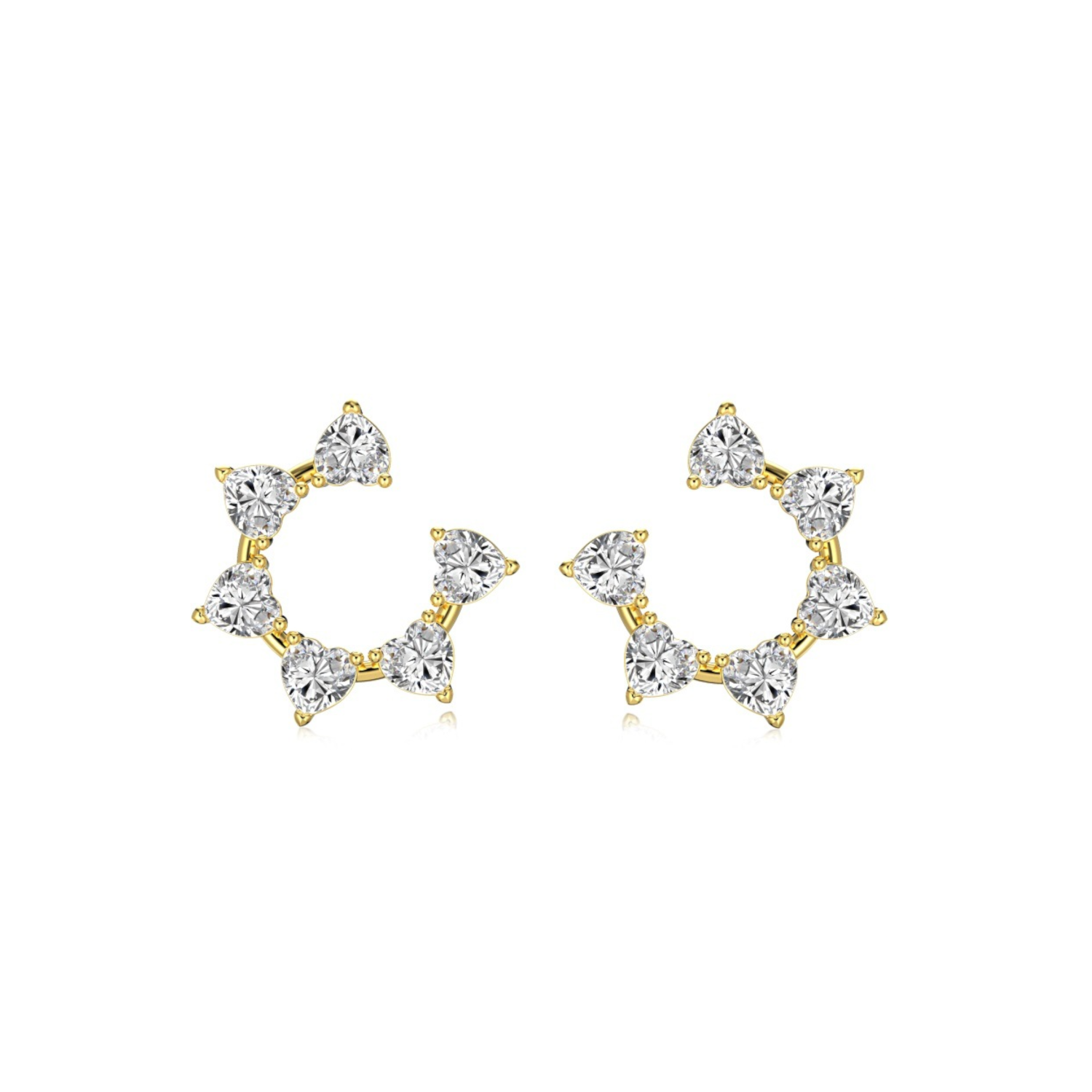 Gold Sunflower Heart Shape Zircon Earrings