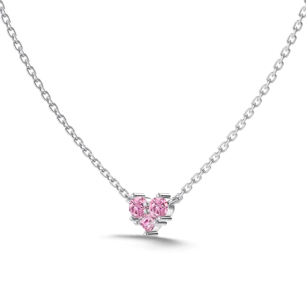 Silver Zircon Princess Cut Heart Pendant Necklace