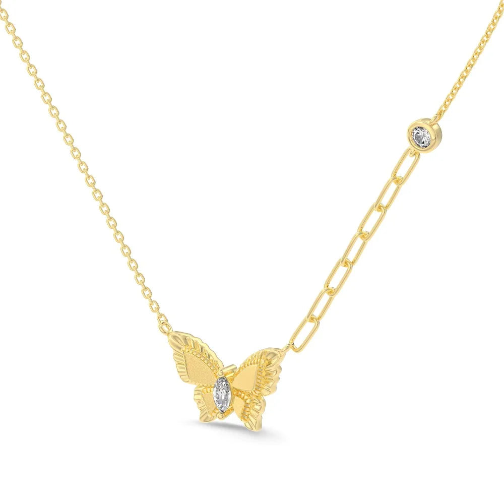 Silver Zircon Marquise Cut Single Butterfly Pendant Necklace