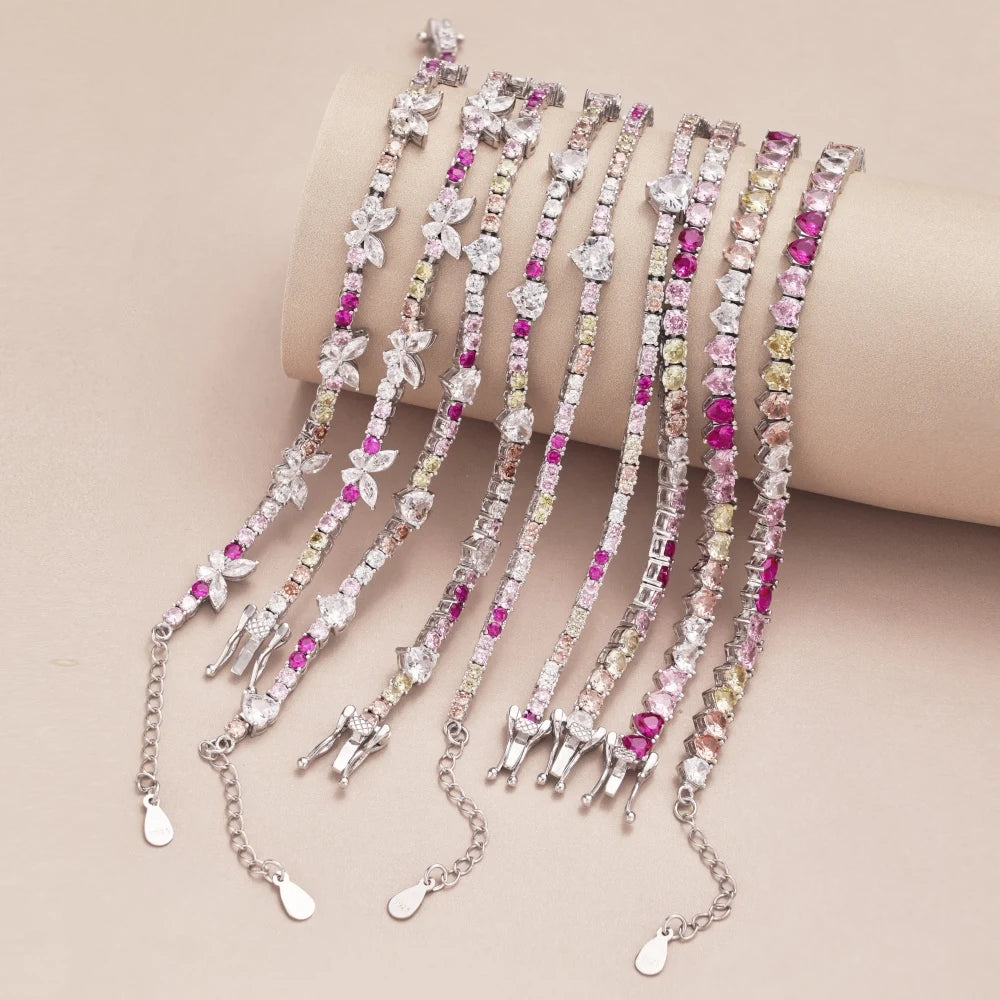 Silver Zircon Heart Cut Charm Tennis Necklace