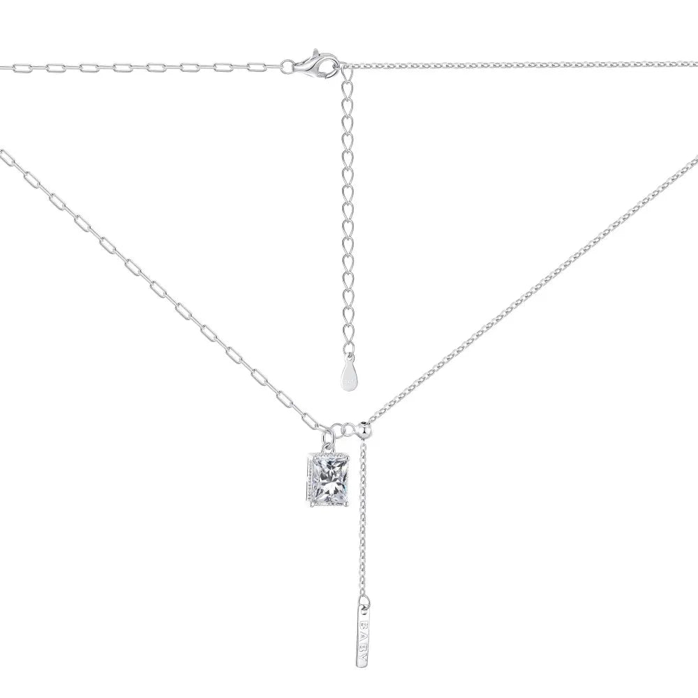 Silver Zircon Radiant Cut Duel Link Pendant Necklace