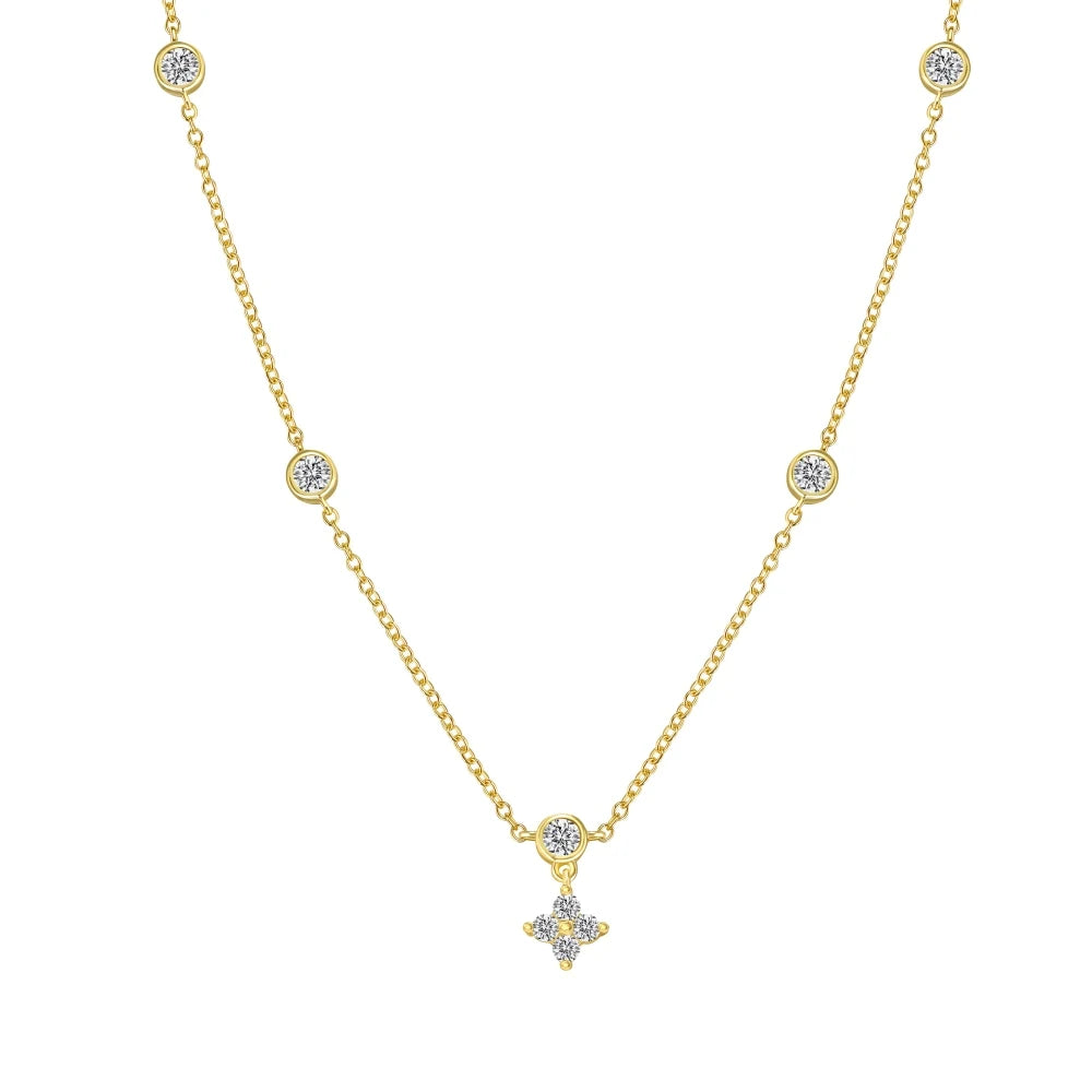 Silver Zircon Round Cut Star Pendant Necklace