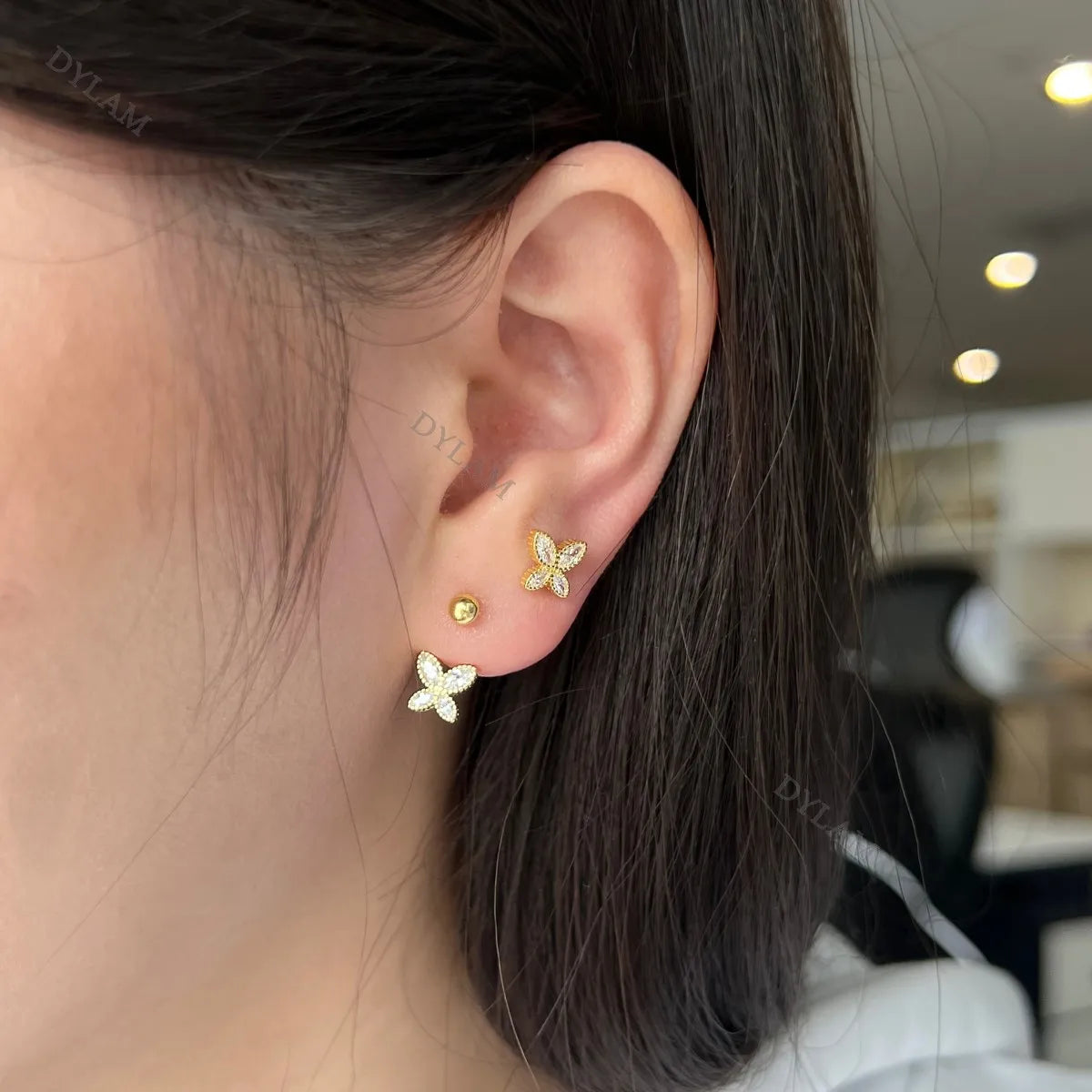 Silver Zircon Marquise Cut Hook Butterfly Ear Studs