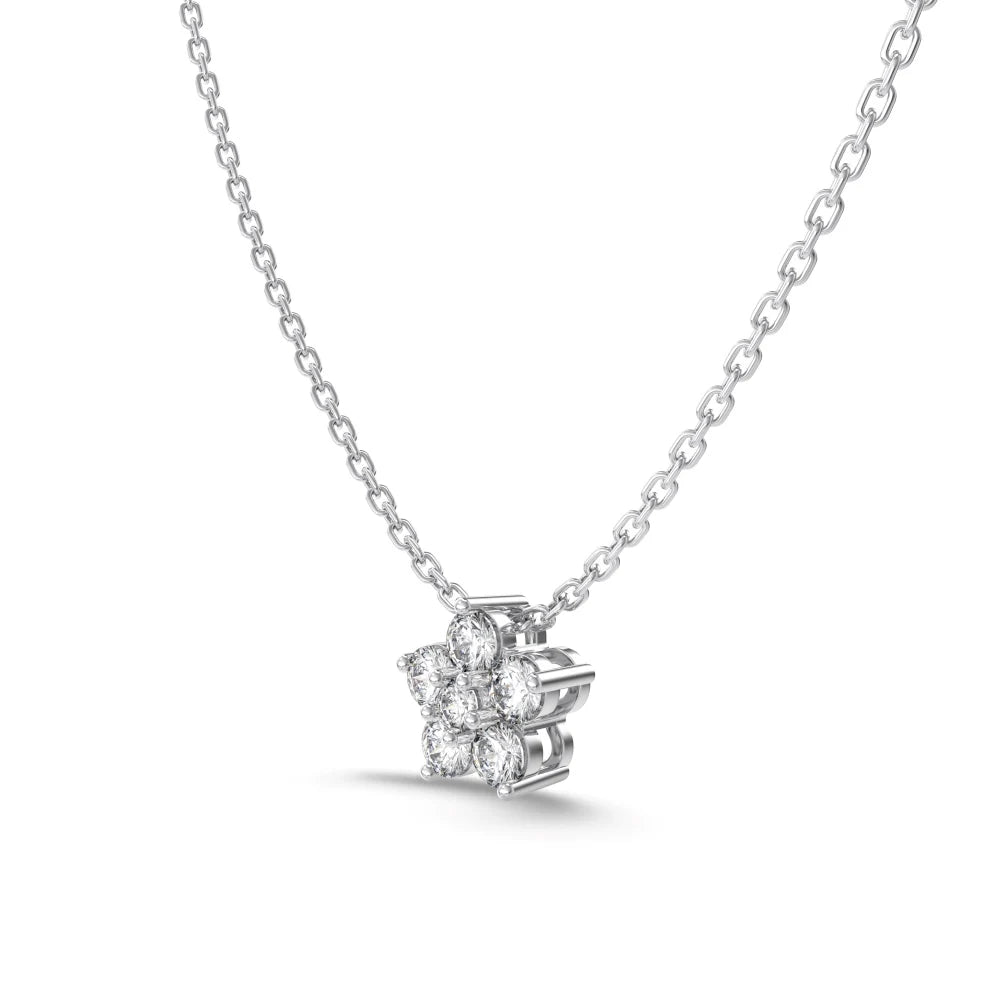 Silver Zircon Round Cut Flower Pendant Necklace