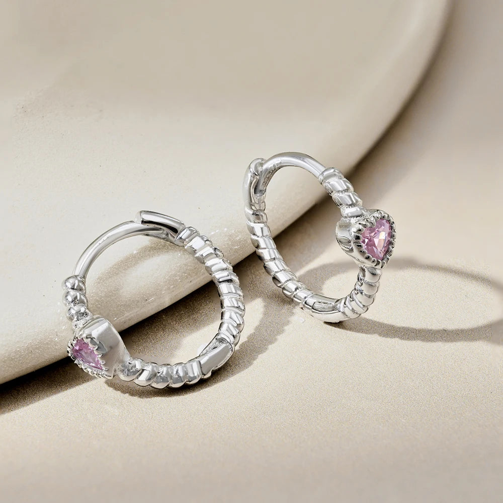 Silver Zircon Heart Cut Twisted Ear Hoops