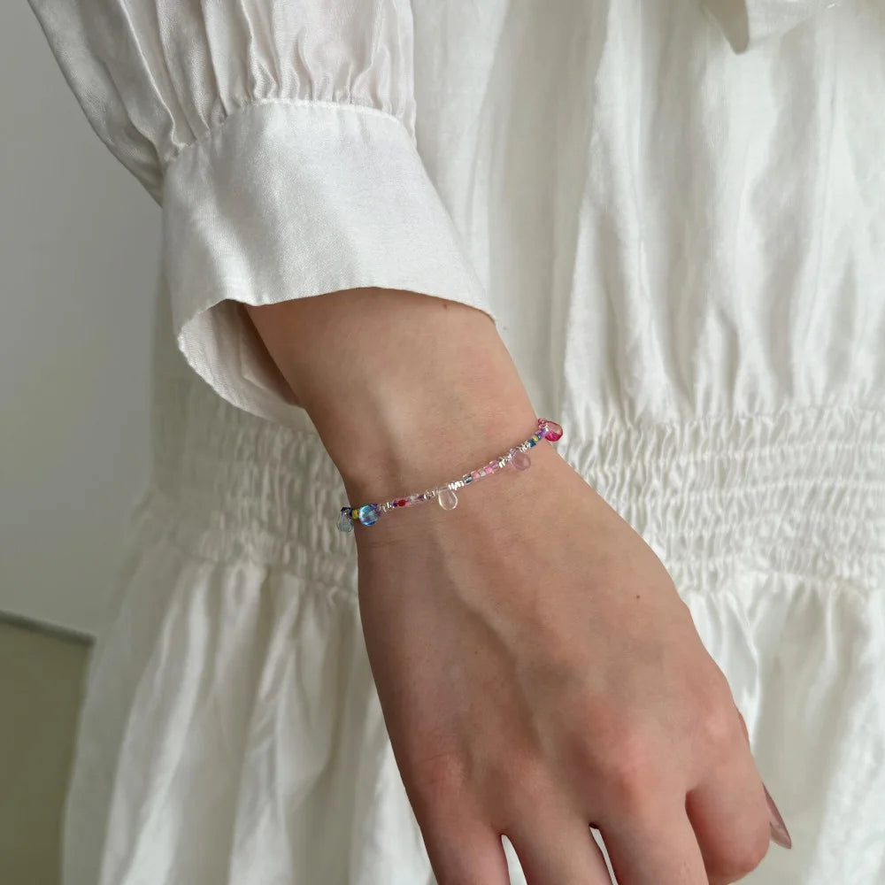 Silver Crystal Water Drop Cut Tassel Beaded Bracelet