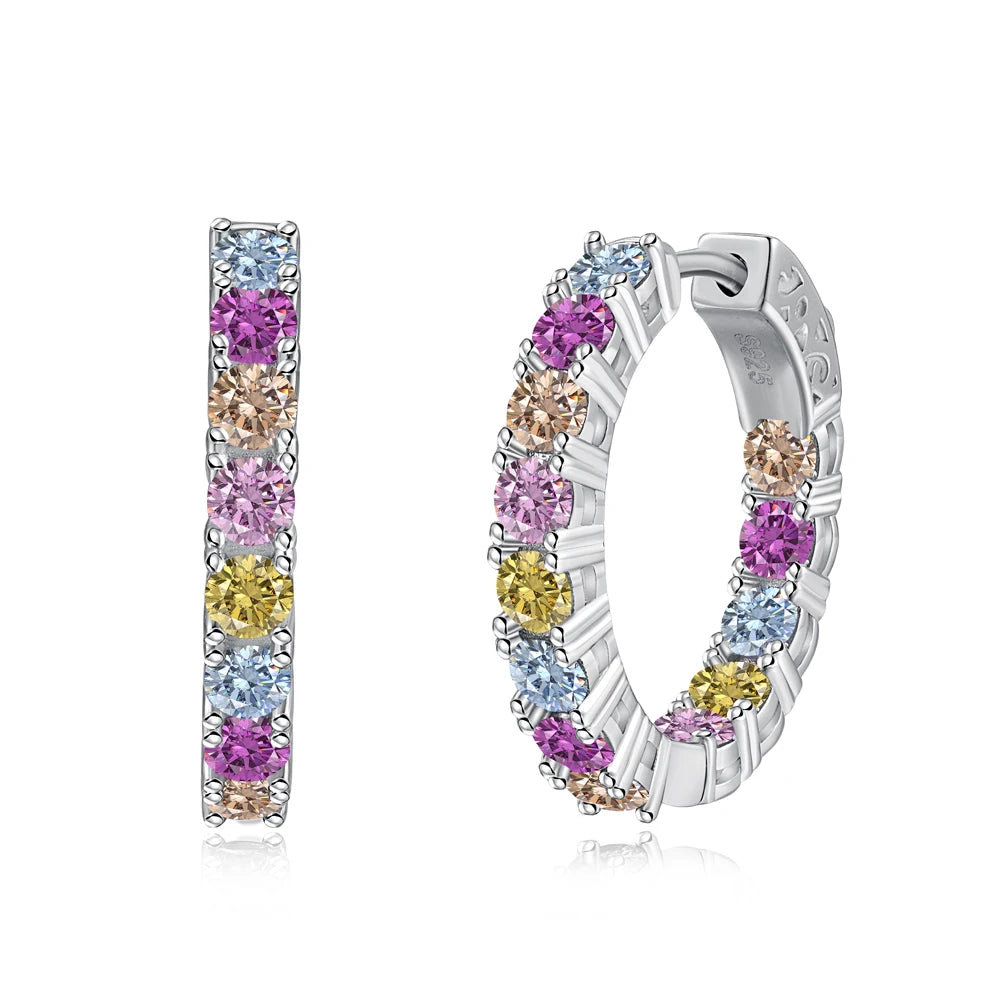Silver Zircon Round Cut Inlaid Layered Ear Hoops