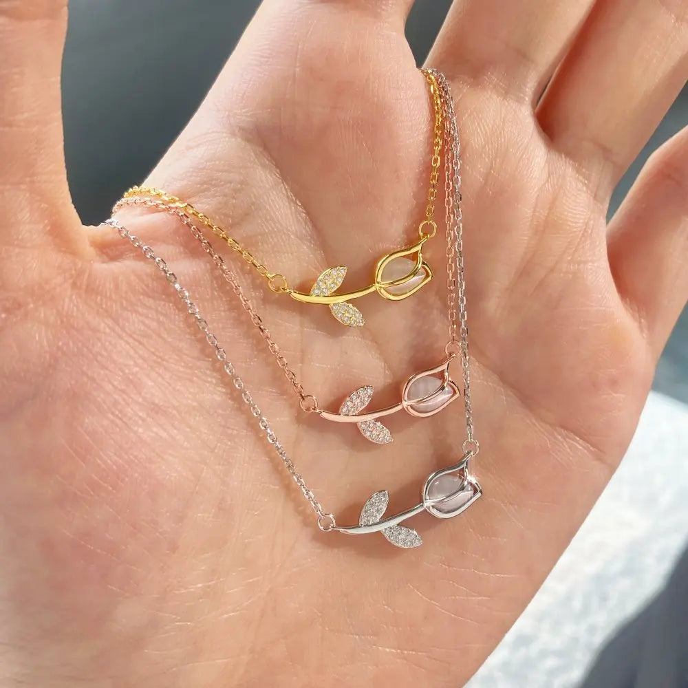 Silver Zircon Round Cut Flower Bar Necklace