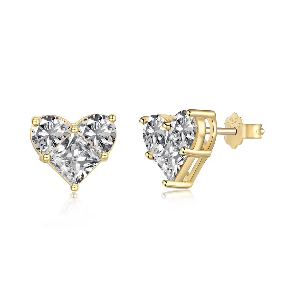 Silver Zircon Princess Cut Heart Ear Studs