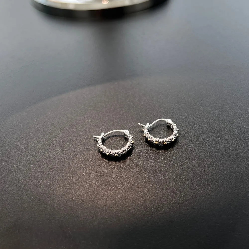 Silver Flower Ear Hoops