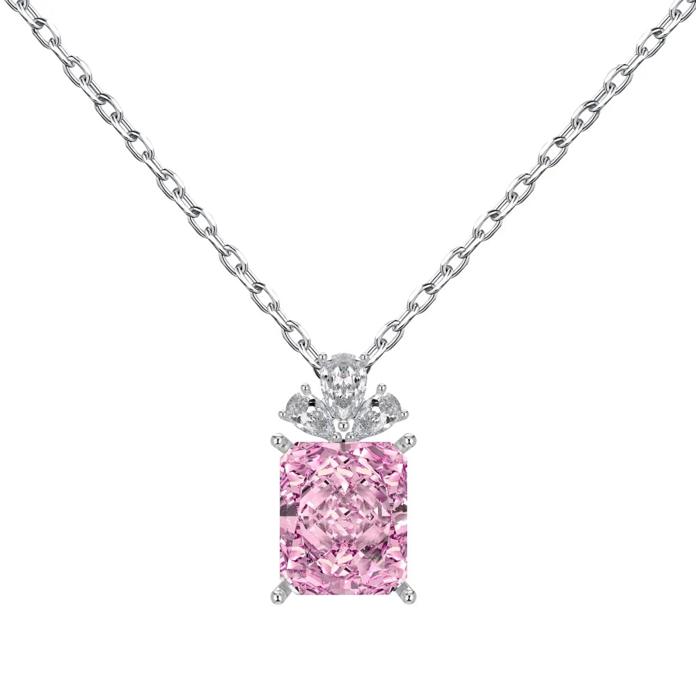Silver Zircon Radiant Cut Duel Pendant Necklace