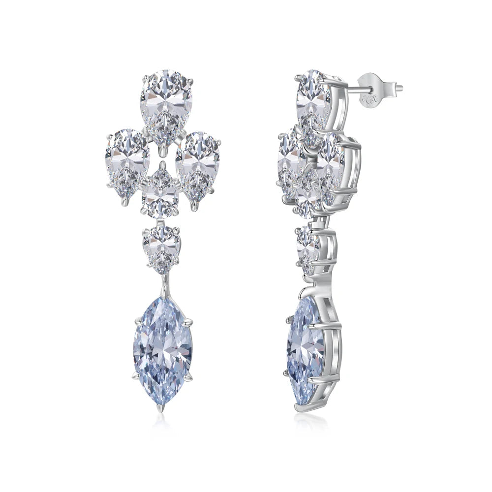 Silver Zircon Marquise Cut Dangle Drop Earrings