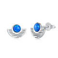 Silver Opal Round Cut Folding Fan Ear Studs