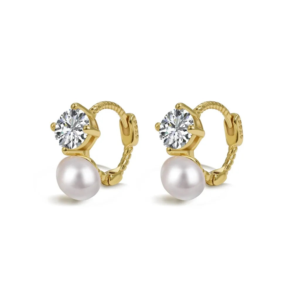 Silver Zircon Round Cut Duel Huggie Earrings