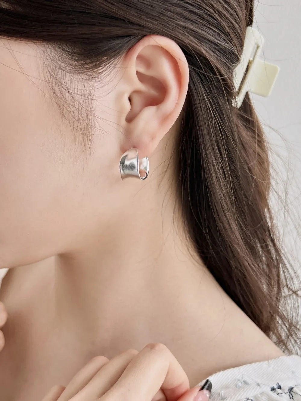 Silver Chunky Tube Ear Hoops