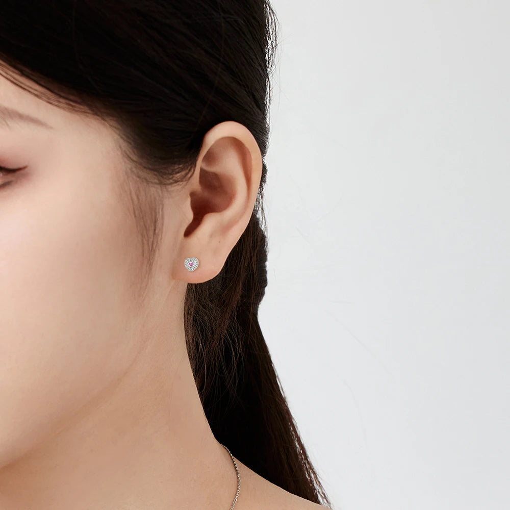 Silver Zircon Heart Cut Iced Halo Ear Studs