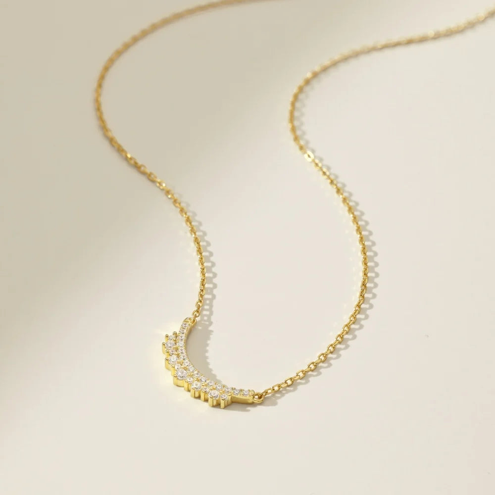 Silver Zircon Round Cut Spiky Smile Bar Necklace