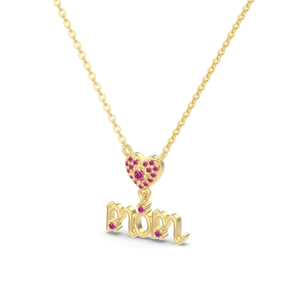Silver Zircon Round Cut Loving Mom Pendant Necklace