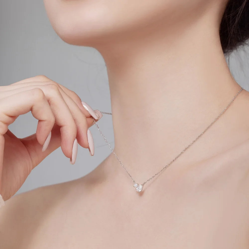 Silver Zircon Round Cut Toi Et Moi Pendant Necklace