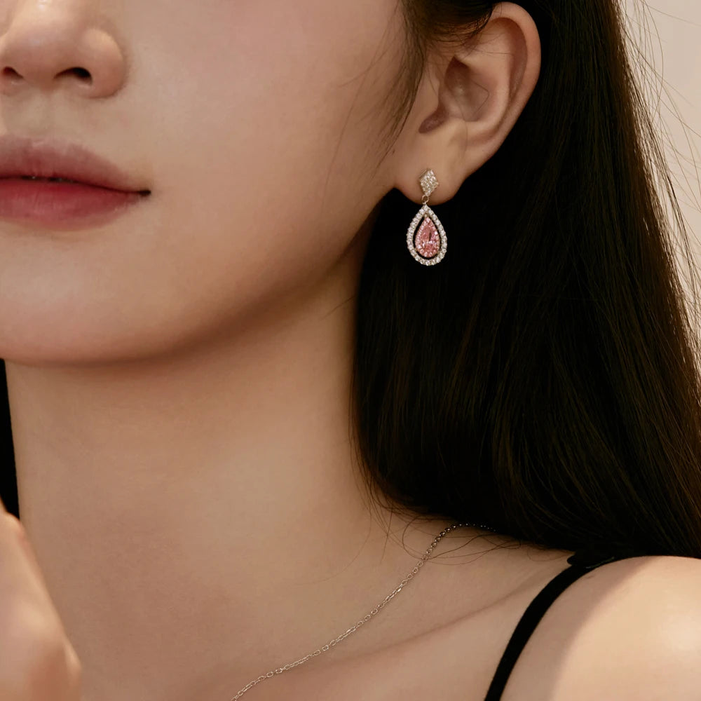 Silver Zircon Pear Cut Iced Tear Drop Earrings