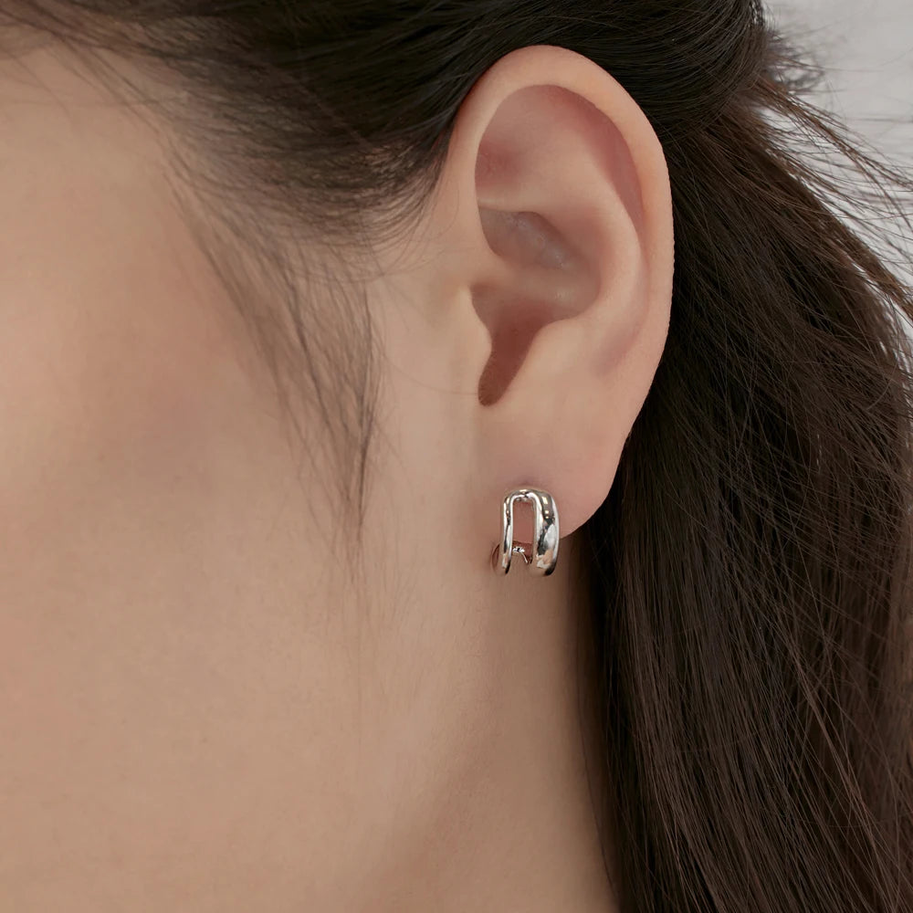 Silver Curved Twisted Huggie Earrings