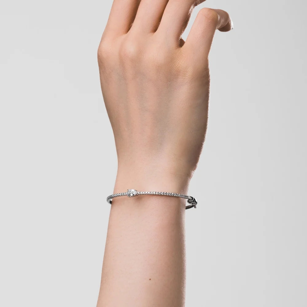 Silver Zircon Pear Cut Iced Tennis Bracelet