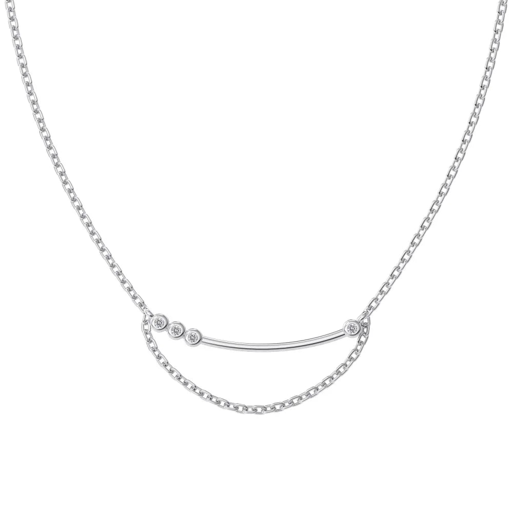 Silver Zircon Round Cut Smile Chain Necklace
