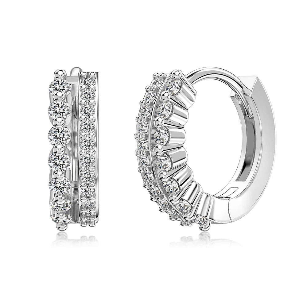 Silver Zircon Round Cut Duel Shape Ear Hoops