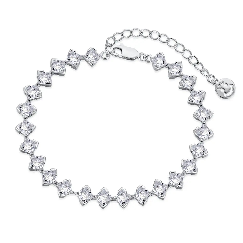 Silver Zircon Princess Cut Zig Zag Tennis Bracelet