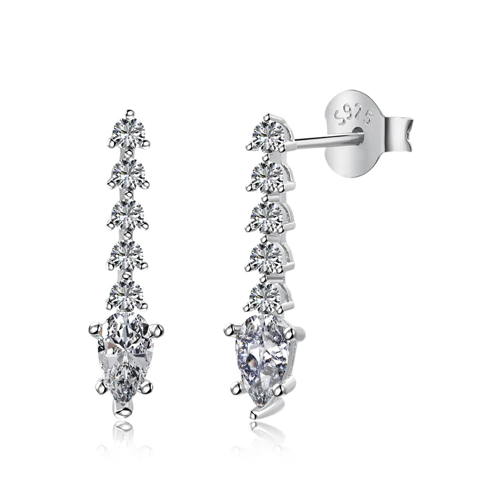 Silver Zircon Pear Cut Dangle Drop Earrings