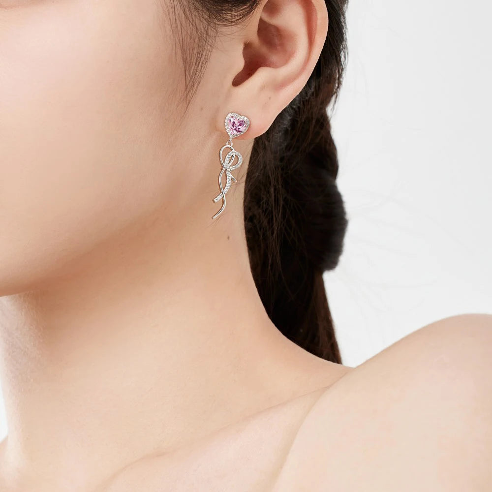 Silver Zircon Heart Cut Dangle Tassel Drop Earrings