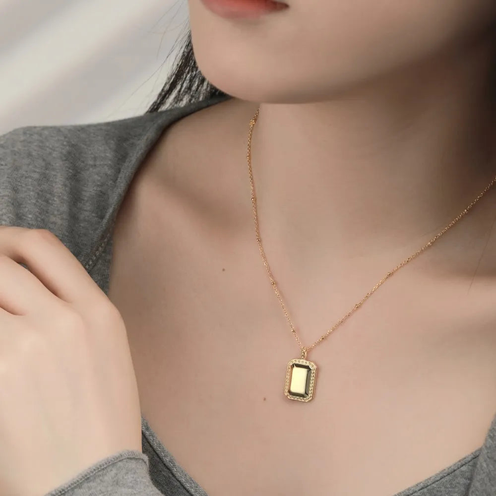 Silver Rectangle Pendant Necklace