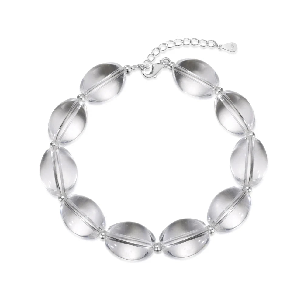Silver Crystal Oval Cut Oval Beaded Bracelet