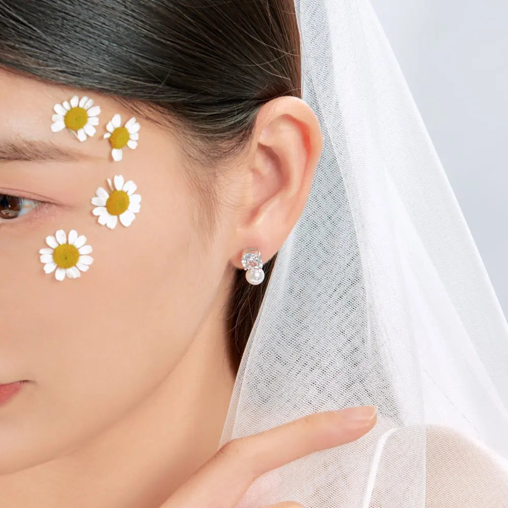 Silver Zircon Cushion Square Cut Stacked Multi Shape Ear Studs