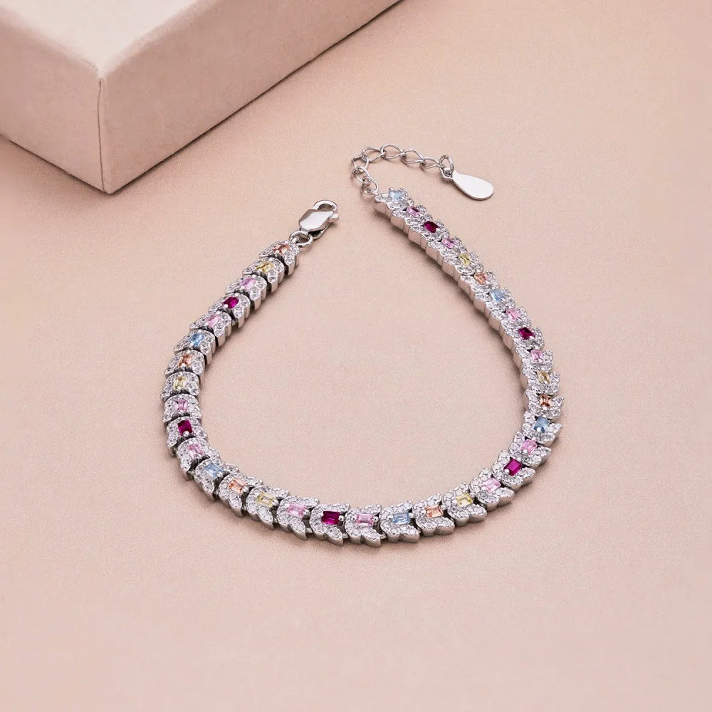 Silver Zircon Baguette Cut Butterfly Tennis Bracelet